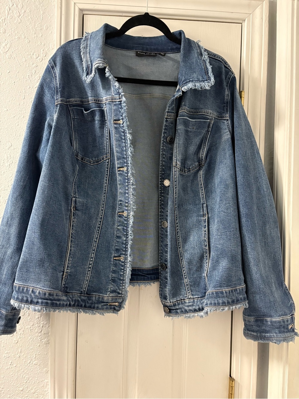 Susan Graver Distressed Light Blue Denim Jacket